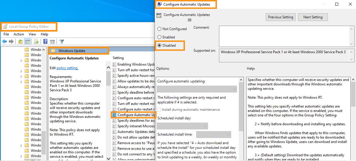 disable feature update windows 10 group policy