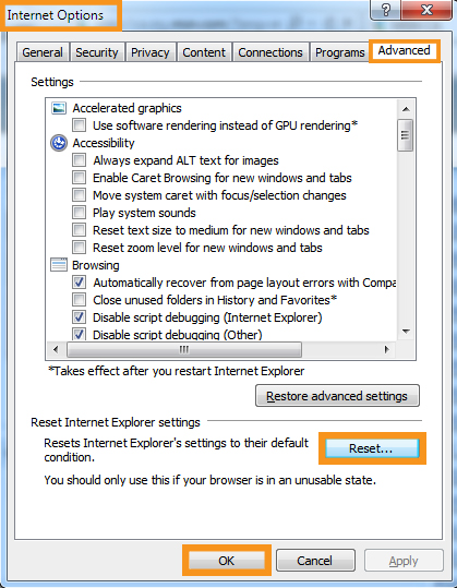 Try Resetting the Settings of the Internet Explorer